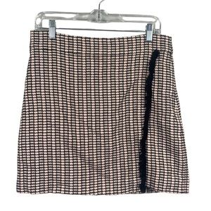 J Crew Plaid Tweed Pencil Multi Colored Fringe Lined Mini Skirt Size 8